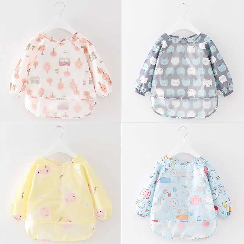 Bibs Burp Cloths Waterproof Baby Bandana Bibs Cartoon Bibs Infant Eating Children Drawing Long Sleeve Apron Baby Self Feeding Bibs Burp ClothsL4812