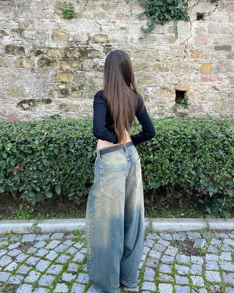 Streetwear Fashion Solid Color Washed Baggy Jeans Women Y2K Harajuku Vintage Gothic Casual Joker High Waist Wide Leg Pants 240813