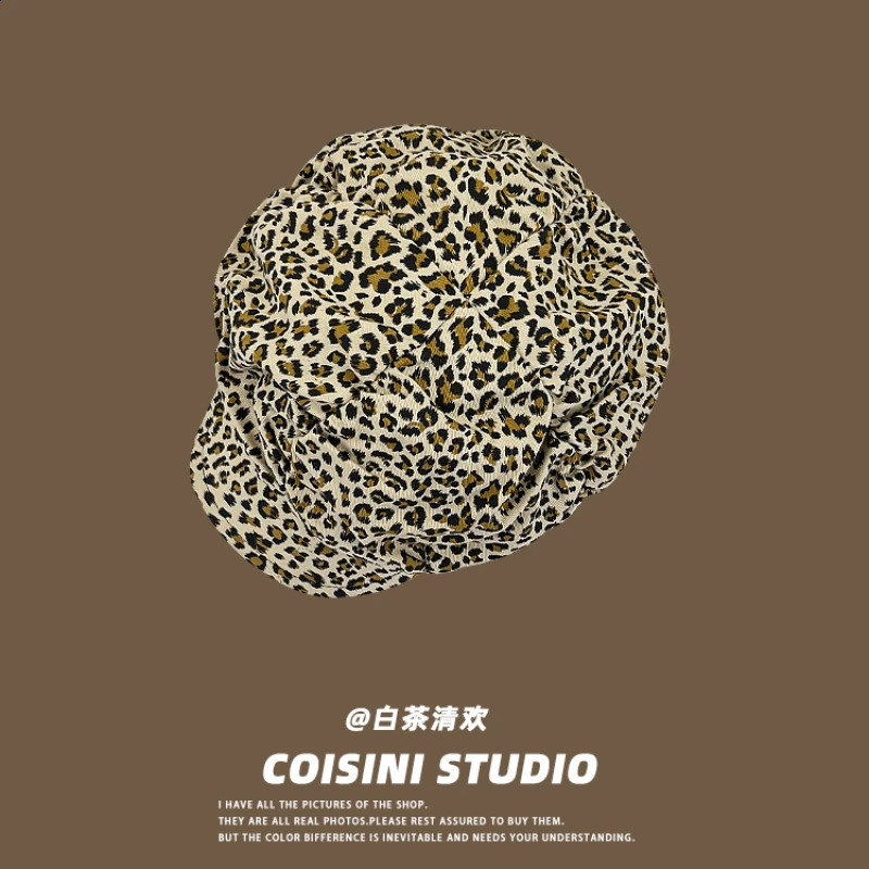 Fashion Classic Leopard Print Octagonal sboy Hats for Women Summer Autumn Street Po Versatile Fashion Y2k Berets Cap 240805