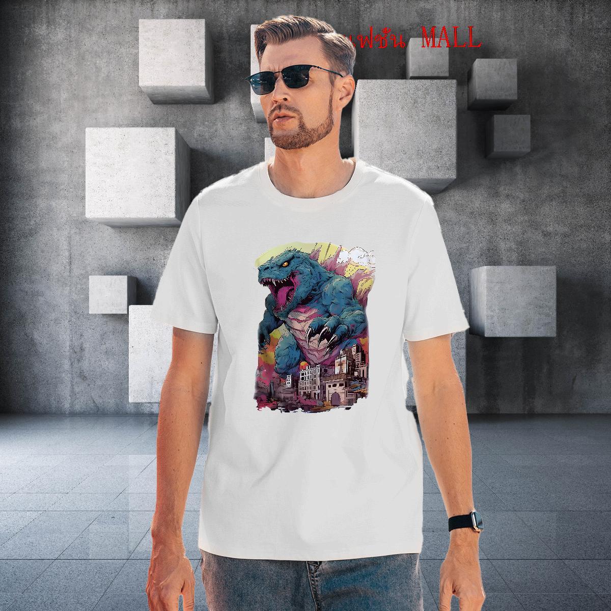 Loose T Shirt For Man dinosaur Crew Neck Breathable Hip Hop DIY Logo Oversized 230g 100% Cotton Couples T Shirts 2024 New Tee Shirt