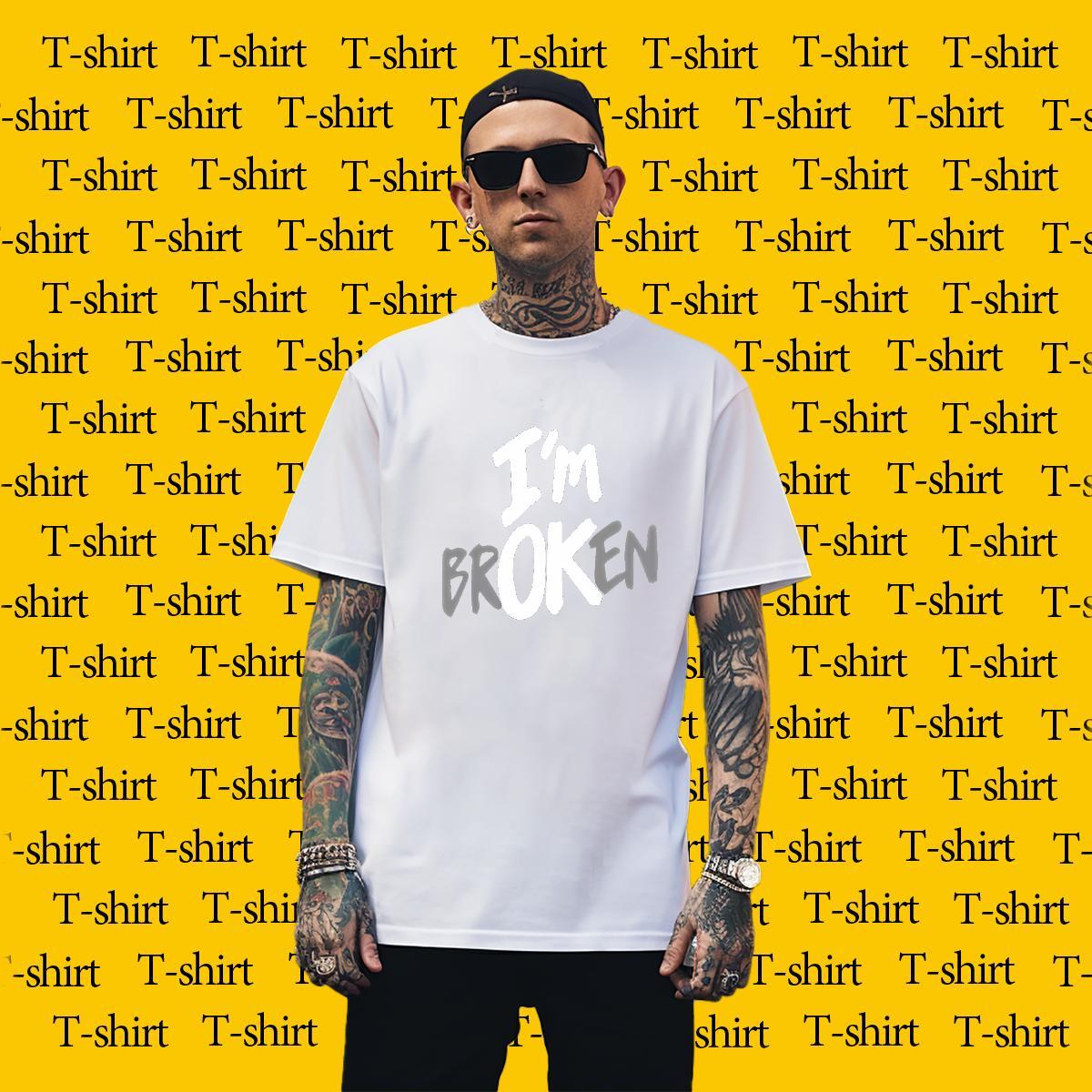 Cool letter T Shirts Men Spring Summer Men Tshirts 100% Cotton 230g 2024 New Breathable Short Sleeve Anime Print Top Tees