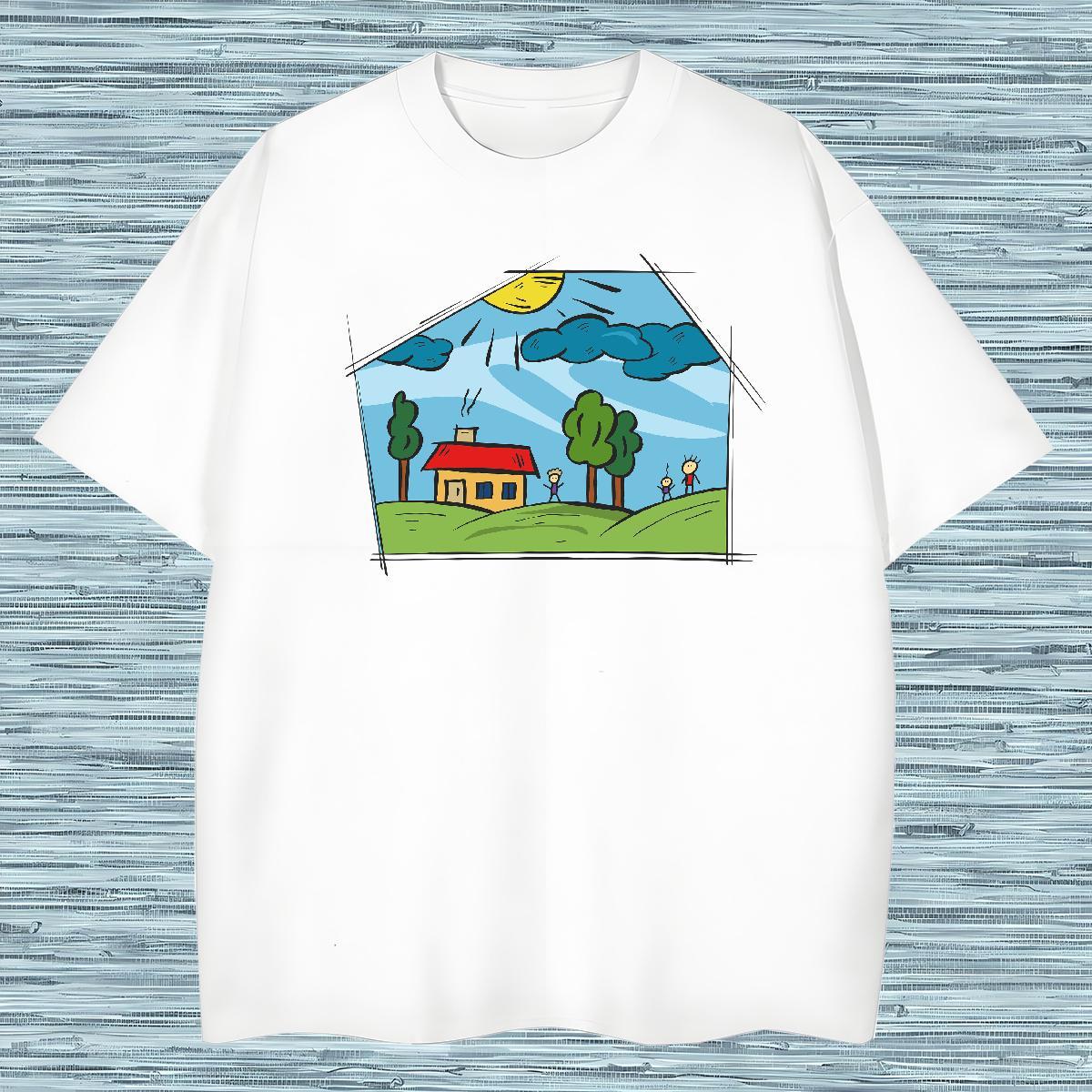 Mens T Shirts 100% Cotton 230g painting Sport Pure Cotton White Plus Size Men Tshirts Fashion Designer Soft Tee Shirt
