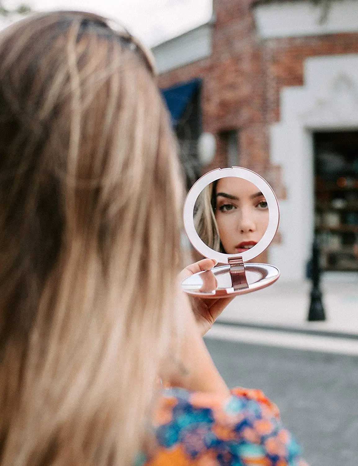 LED travel makeup mirror 3.5-inch compact illuminated mirror 3X magnifying glass handheld double-sided portable folding mirror W240813