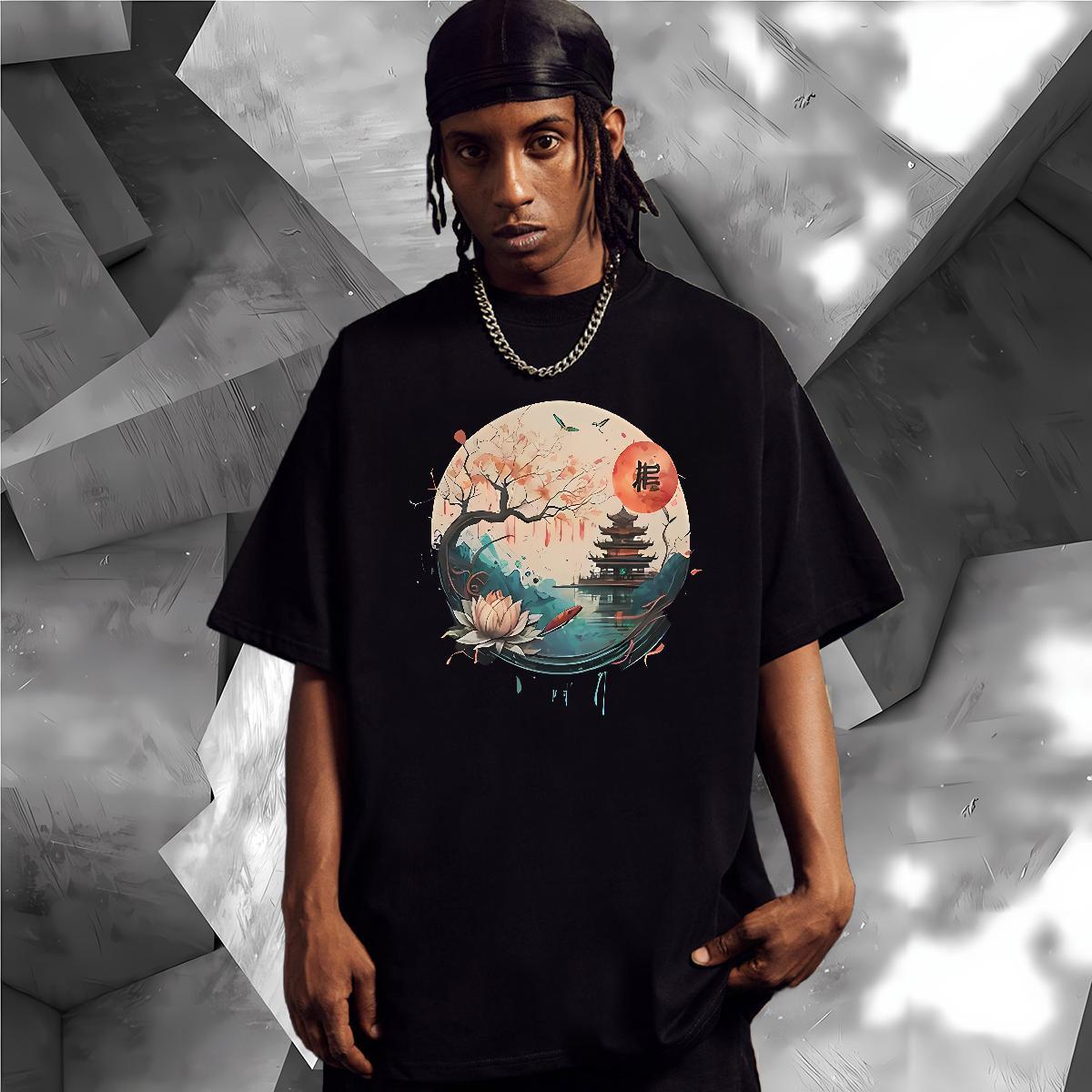 Comfortable T shirt Tower Breathable Short Sleeve Street Customized Print 230g Pure Cotton Men Tops Tees Designer Tees Shirts