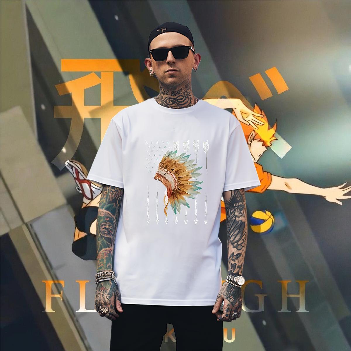 T-Shirts for Men 230g 100% Cotton Indian style Casual Breathable Short Sleeve Floral Print Tshirts Stylist Brand Tops Shirt