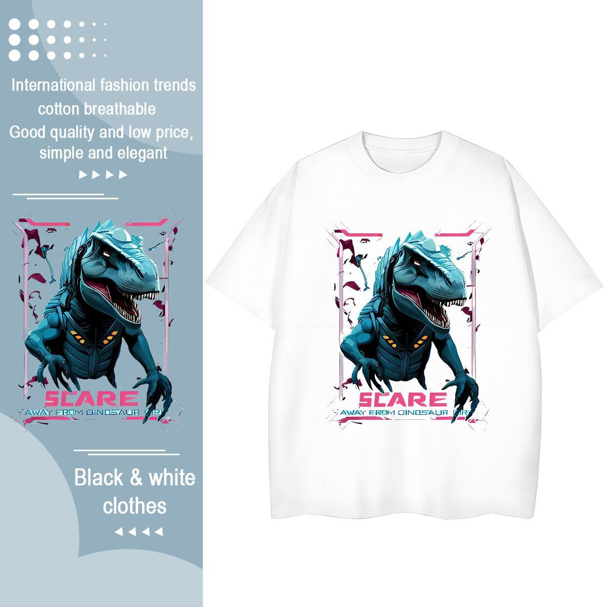 Wholesale Man T Shirts dinosaur O-Neck Short Sleeve Hip Hop Floral Print 100% Cotton 230g Tshirts 2024 New Clothings