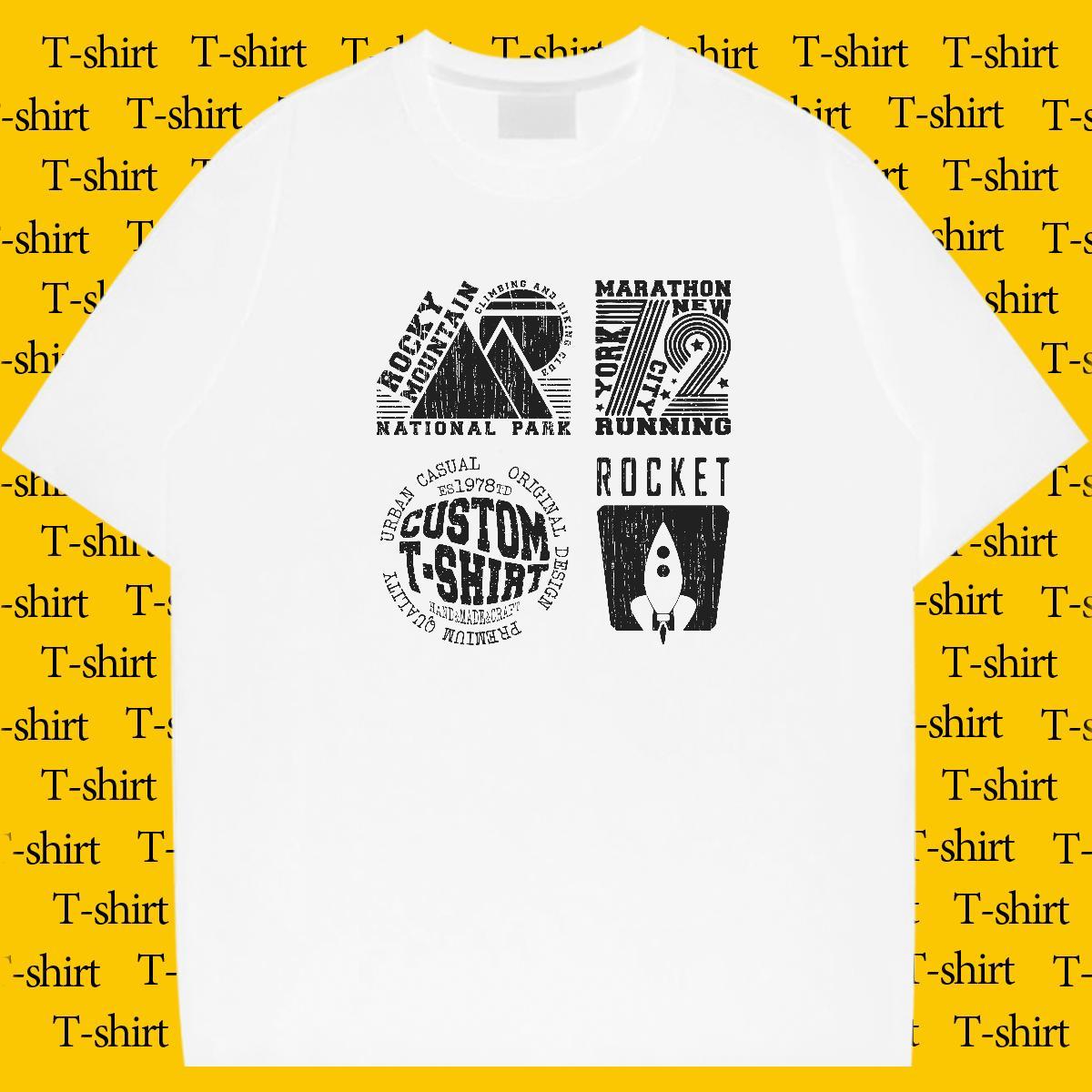 Cool Men Tshirts Sports Casual 230g 100% Cotton Anime Breathable letter T-Shirts for Men 2024 Summer Top Tees