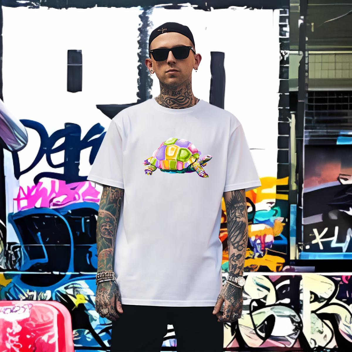 Popular Mens T Shirts tortoise Breathable Short Sleeve Street Wear Custom Printing 230g Pure Cotton Men Tees 2024 DIY Tops Tees