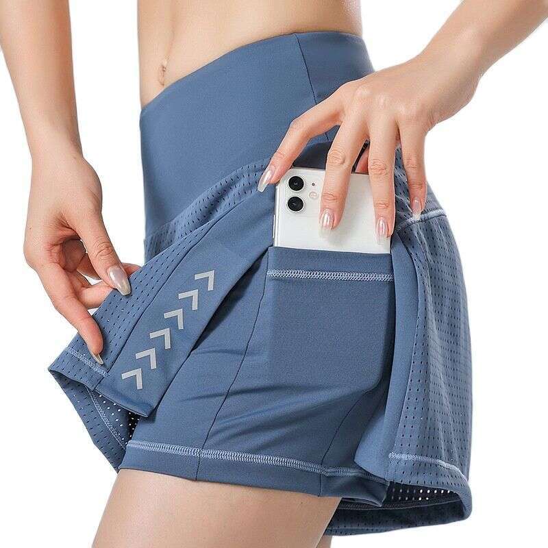 Women Pants Breathable Mesh High Waist Female Tennis Skort Sport Yoga Running Shorts Skirt Solid Color