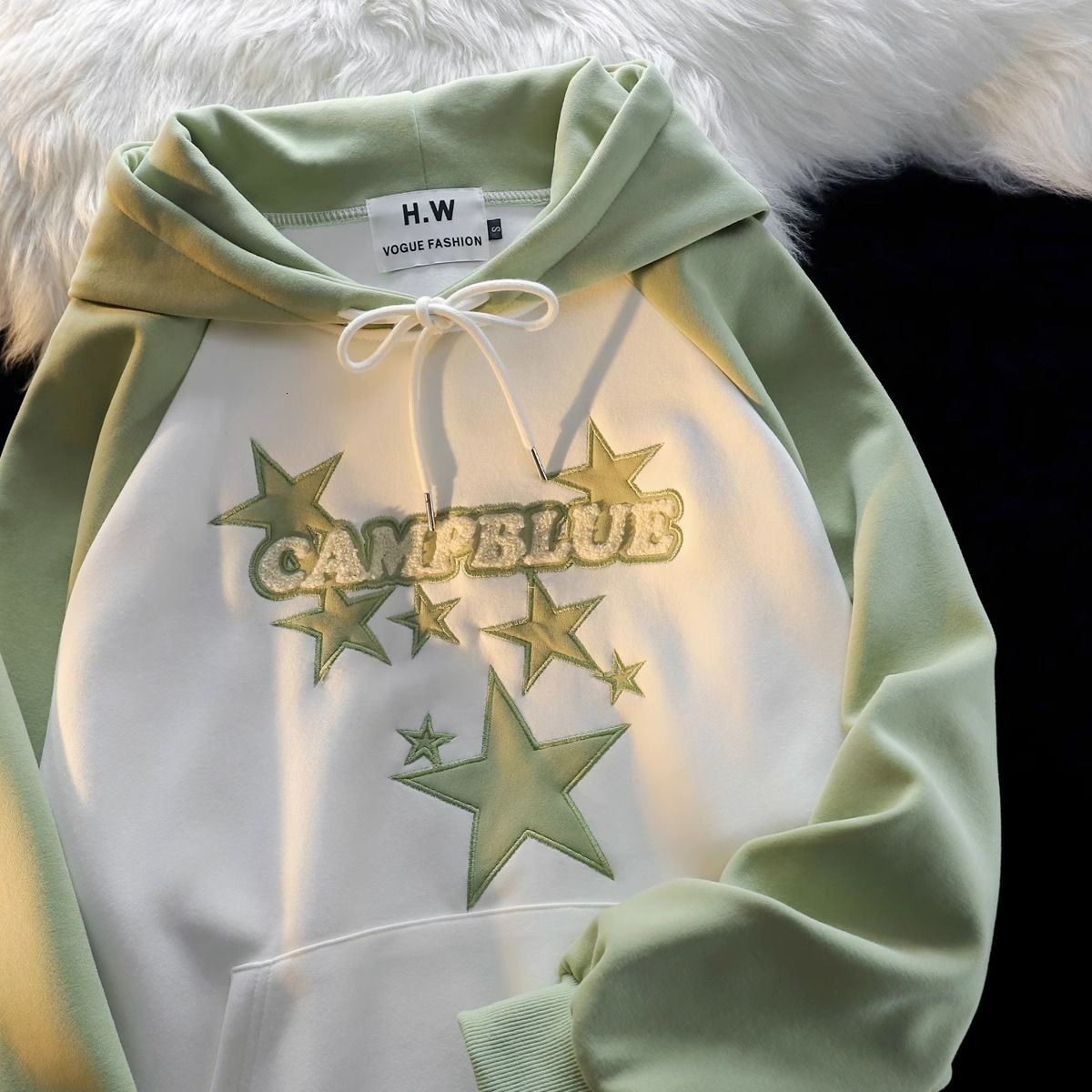 Huamian imitation cotton composite milk silk 280g # hooded sweatshirt oversized loose hanging feeling lazy long sleeved