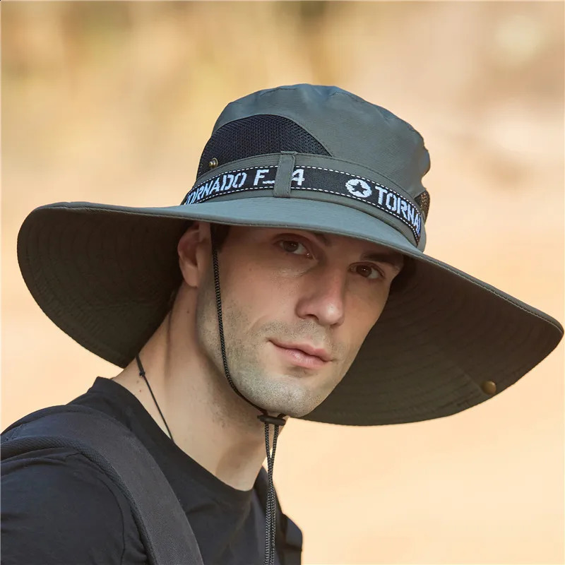 Summer bucket hat mens breathable hiking UV resistant sun womens outdoor fishing wide brown cowboy 240812