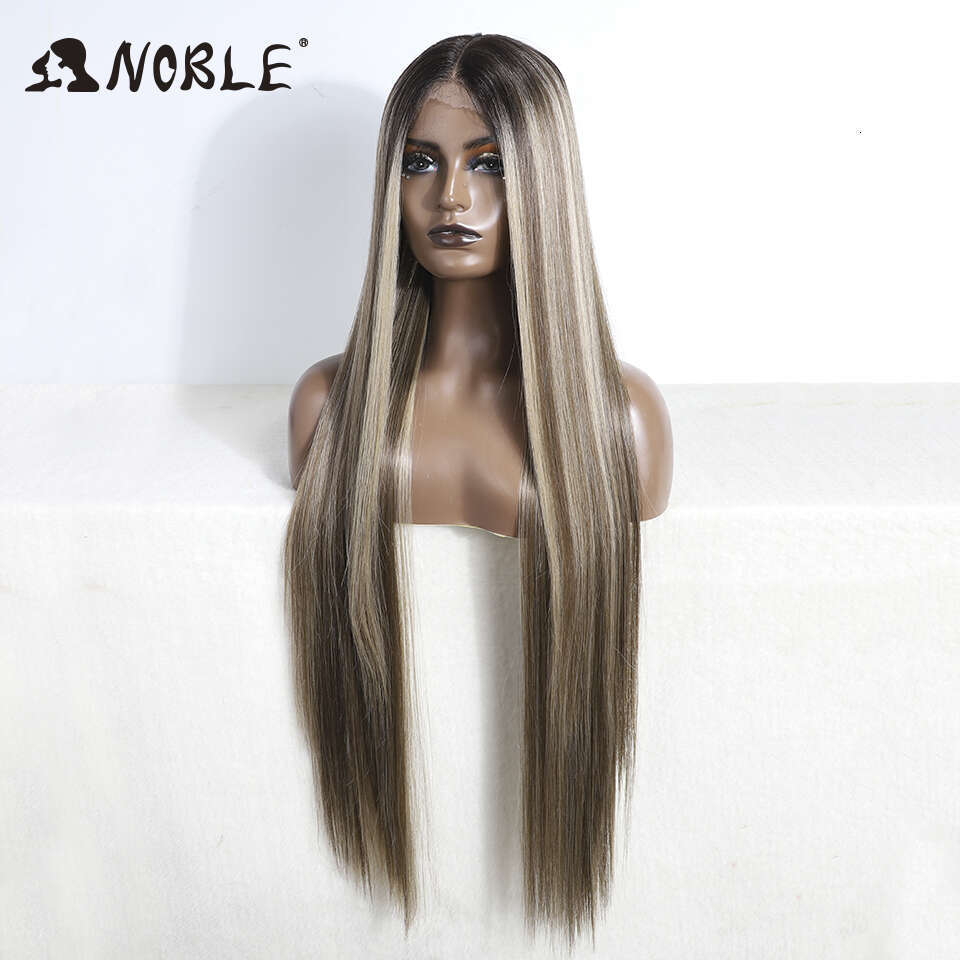 Noble Cosplay Wigs For Women Long Straight Wig 36 Inch Ombre Blonde Synthetic Lace Wig