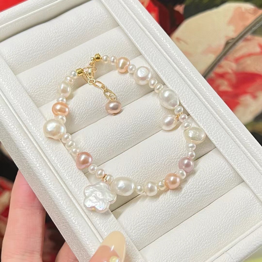 Natural Freshwater Pearls Bracelets Handmade White Baroque Pearls Beads Elastic Bracelet Fashion Jewelry