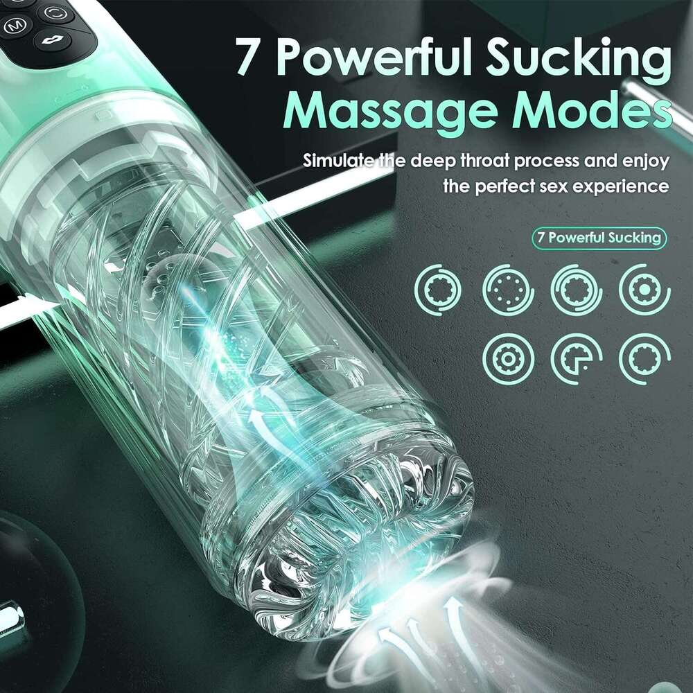 Automatic male device - Pump adult toy male sex toy men's pocket genital massager with 4 pumps, 7 spins, 7 licks, and 7 suction devices