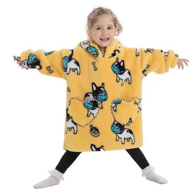 Kids Oversized Blanket Hoodie Winter Sweatshirt Hooded Panda Cat Shiba Inu Sweatshirt Boy Girl Baby Hoodies Super Warm ClothesY240814