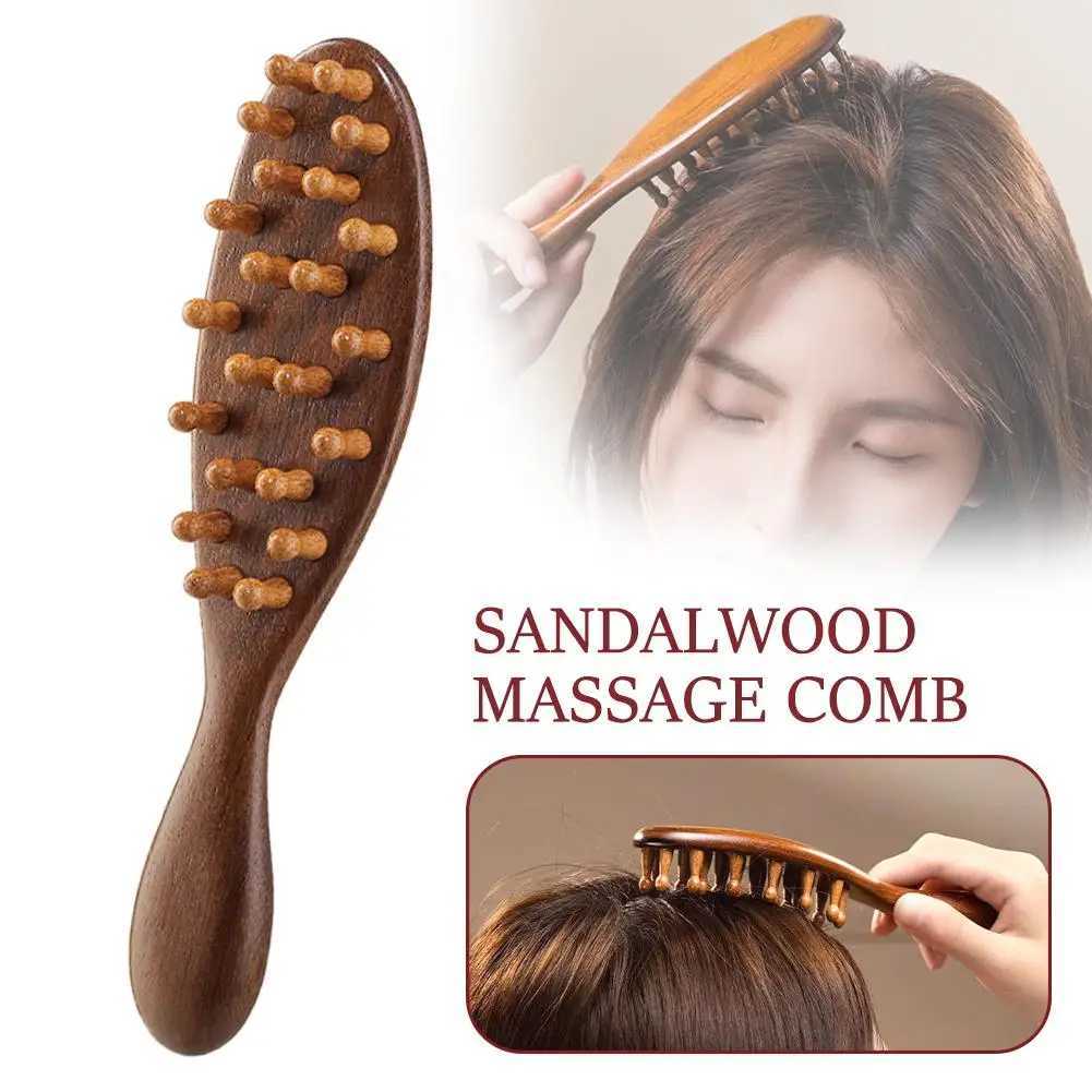 Golden Sandalwood Comb Head Meridian Comb Natural Sandalwood Long Handle Comb Multi functional Insertion Tooth Massage Comb W240813