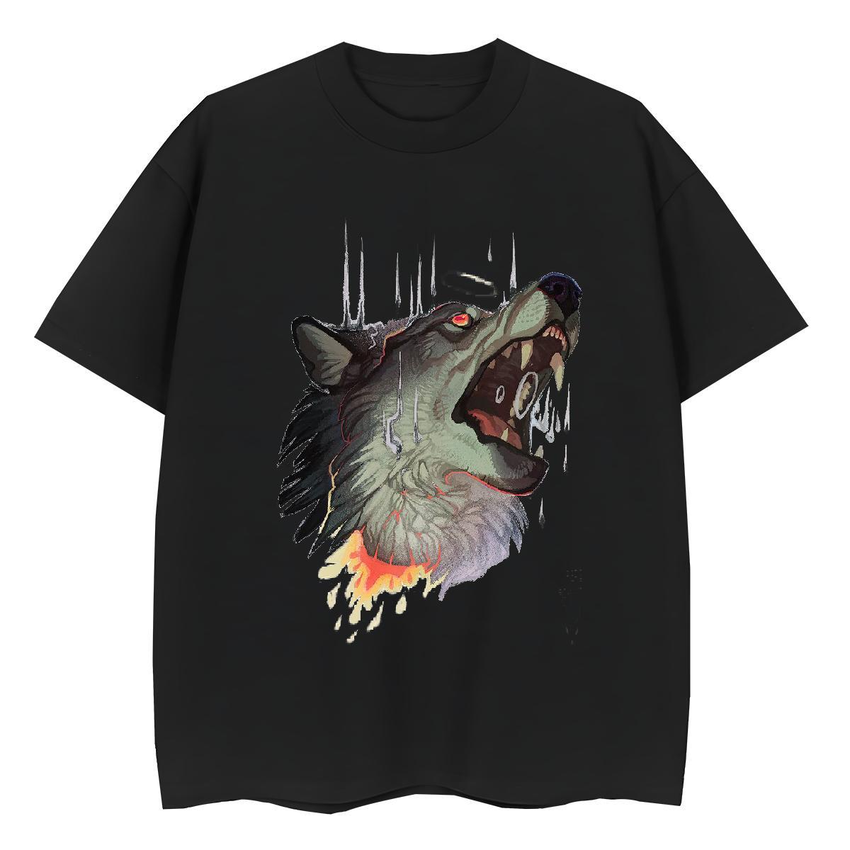 Brand Tshirts Home Outdoor 230g Pure Cotton Cartoon Print Breathable Short Sleeve wolf T Shirt For Man Fashion Designer Tops Tees