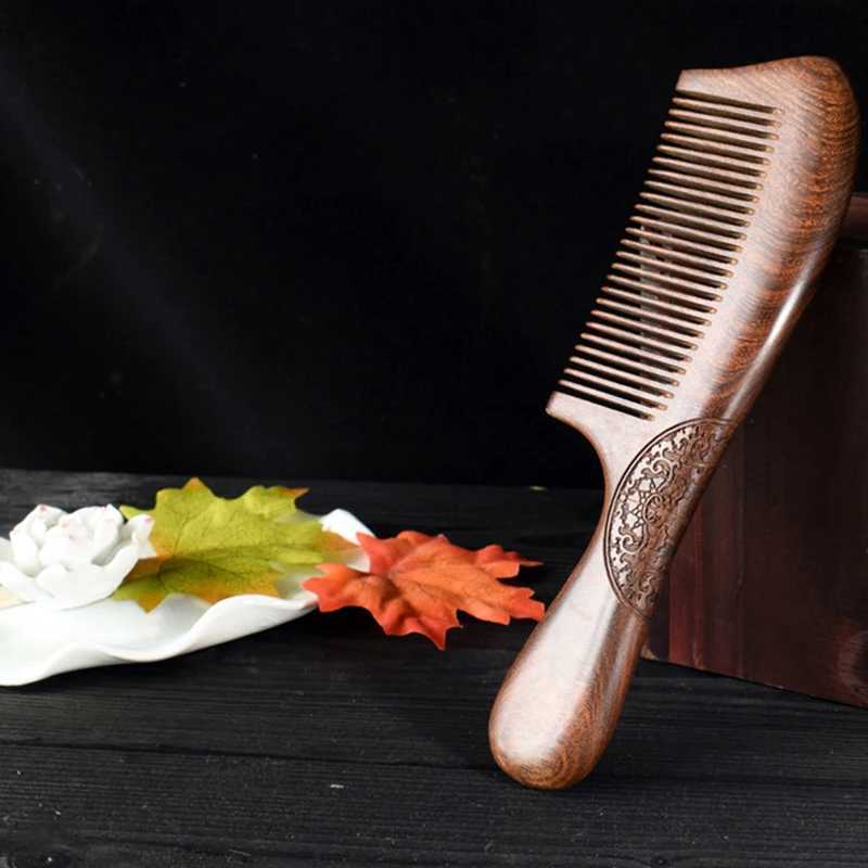 Natural sandalwood comb solid wood carving comb anti-static beard comb handle hair styling wide teeth narrow teeth gift W240813