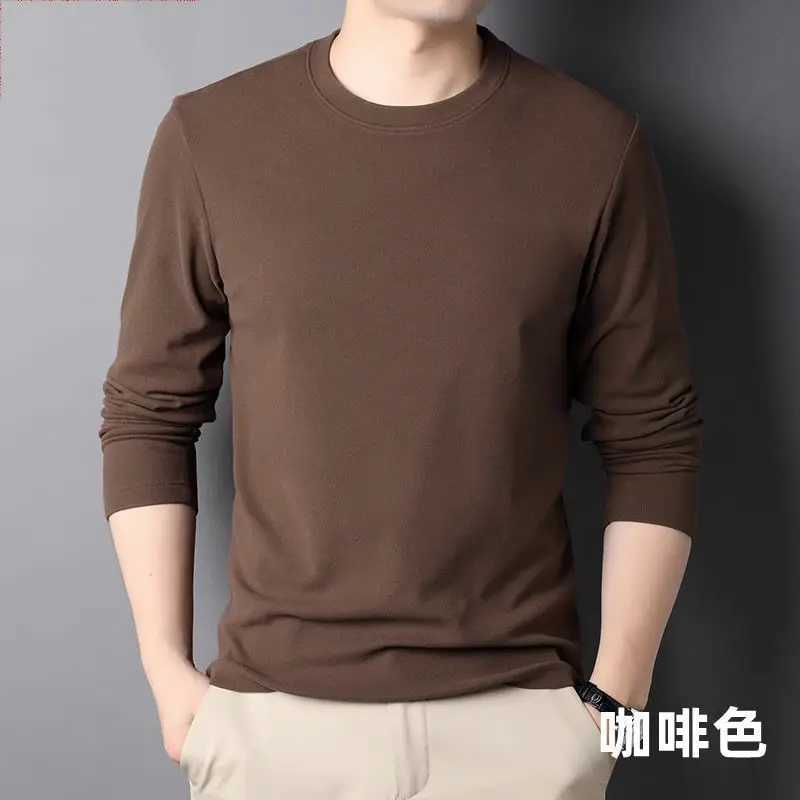 2024 Autumn De Rong Mens New Solid Color Round Neck Long Sleeved T-shirt Spring Korean Fashion Slim Fit Versatile Bottom TopM240814