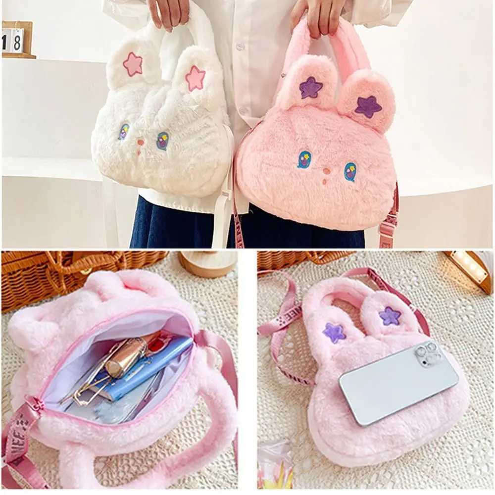 Cute cat print womens small plush shoulder bag sheepskin fabric cross body bag womens zipper wallet mobile phone handbag W240813