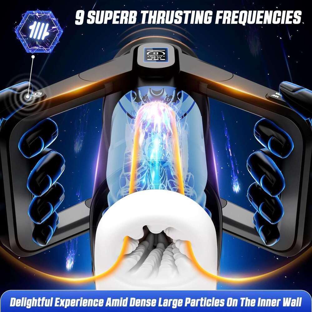 Men's automatic male sexual toy - male sexual toy, 9 thrust and 9 vibration and wing shaped handle design, with LCD display pump, pocket genital 
