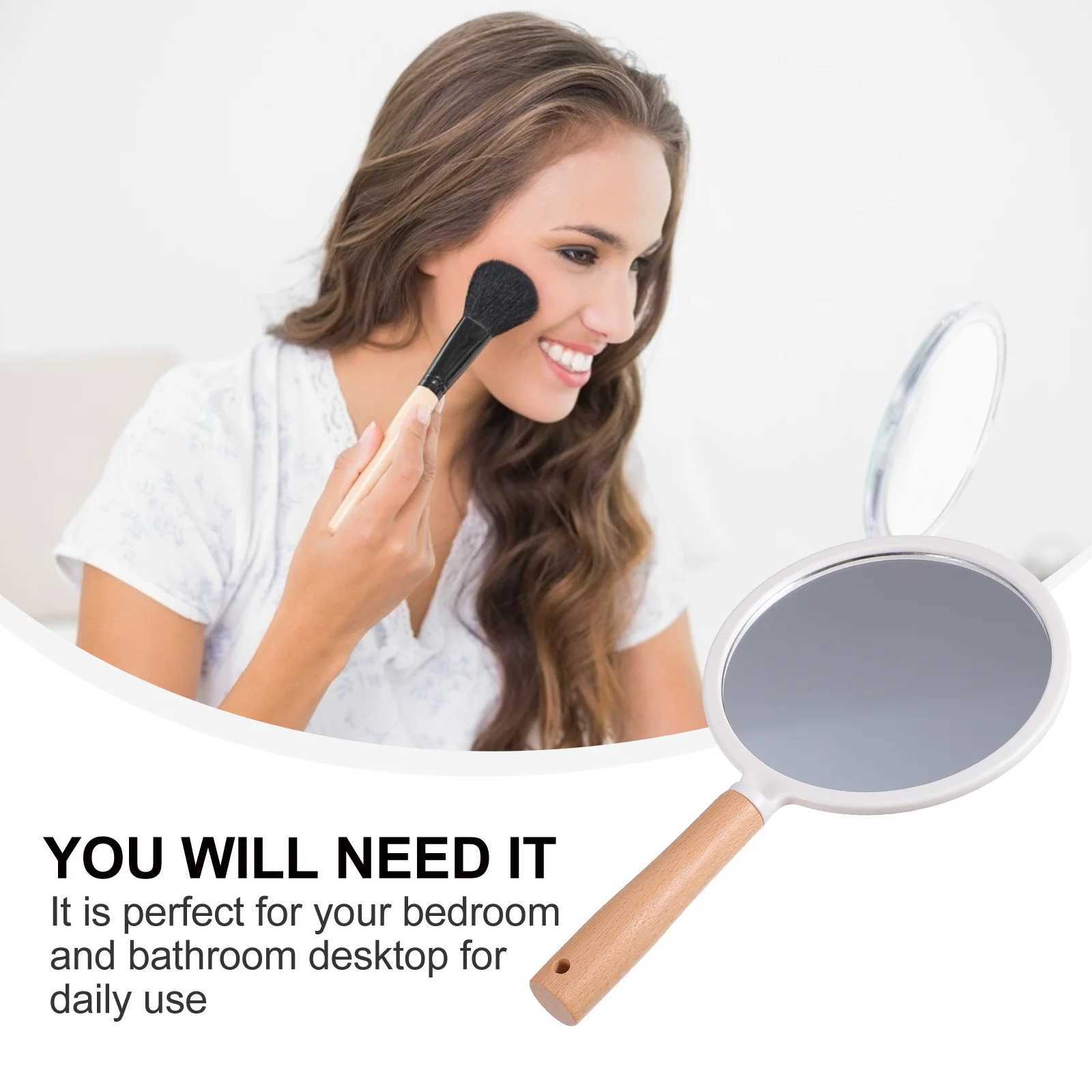 Handle Mirror Dressing Table Portable Makeup Wood European Style Womens Salon W240813