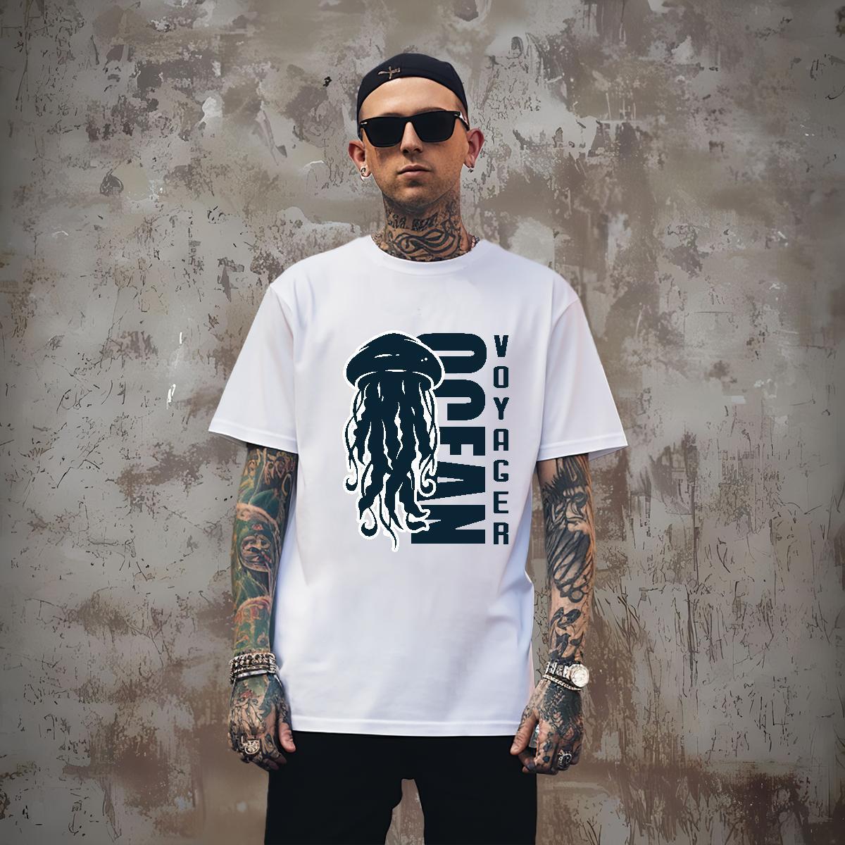 Free Shipping T-Shirts for Men jellyfish Breathable Soft Hip Hop Oversized 4XL 230g 100% Cotton Couples T Shirts Fashion New Tees