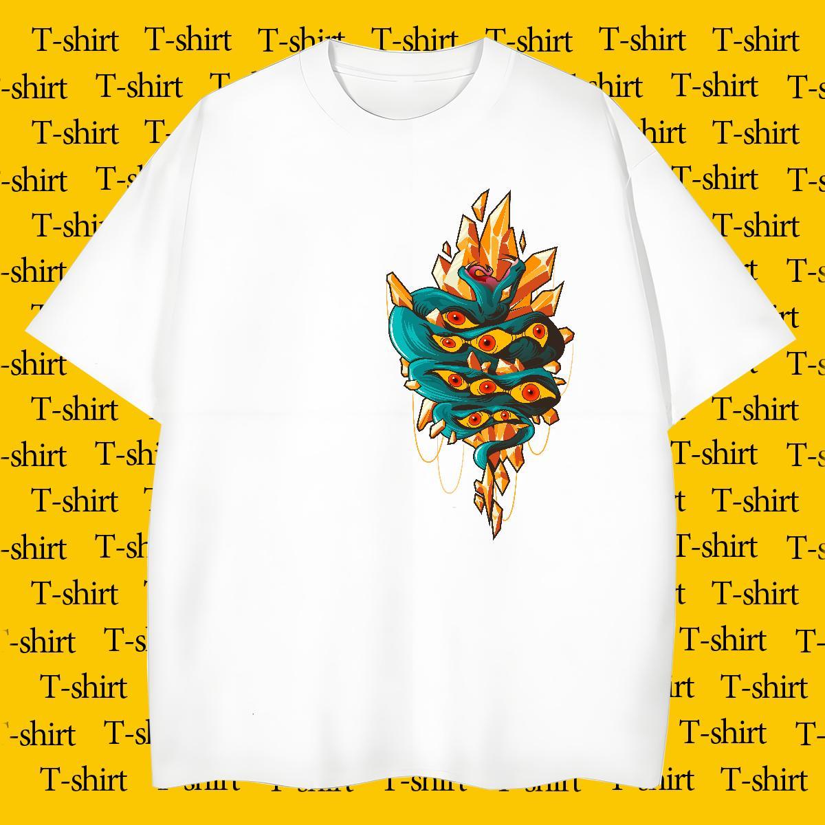 Unisex T-Shirts snake Round Neck Short Sleeve Daily Wear Custom Cartoon 230g Cotton Men Tshirts 2024 New Tees