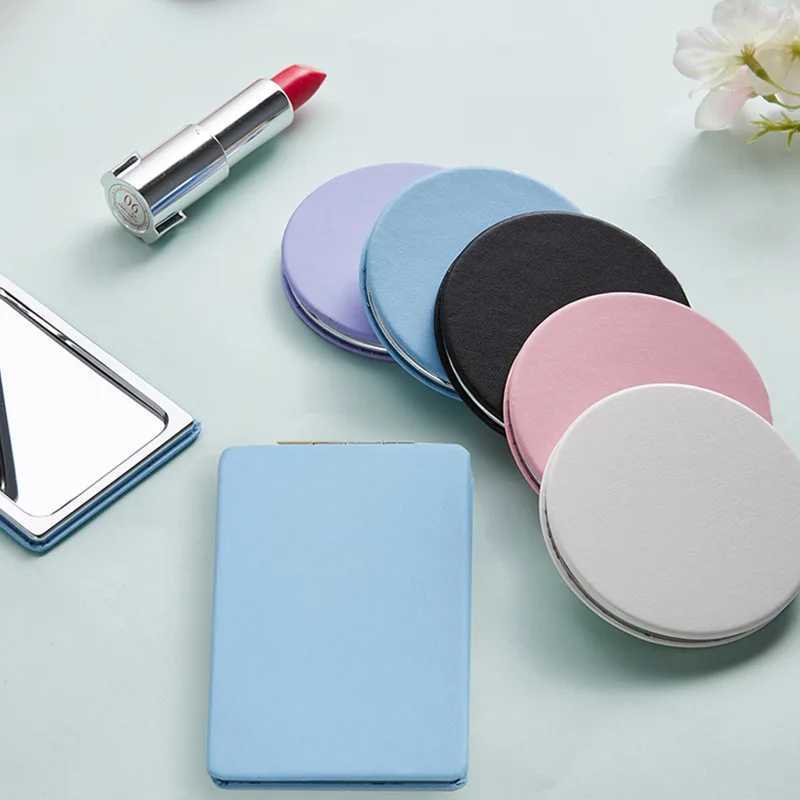 Mini PU makeup mirror with enlarged and folded double pockets mini makeup mirror for travel beauty and makeup tools W240813