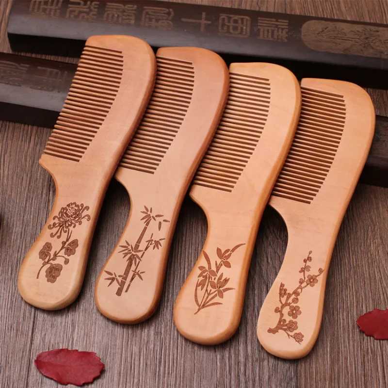 Natural peach wood hair comb closed teeth anti-static head massage hair care wooden tools styling accessories beauty products W240813
