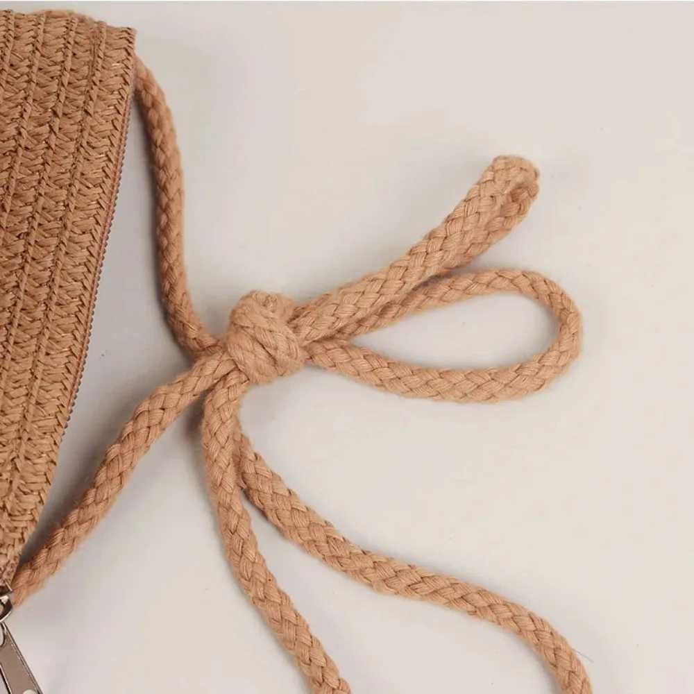 Cute childrens shoulder bag summer grass woven handmade bag mini girl coin wallet cartoon bear toddler cross bag W240906