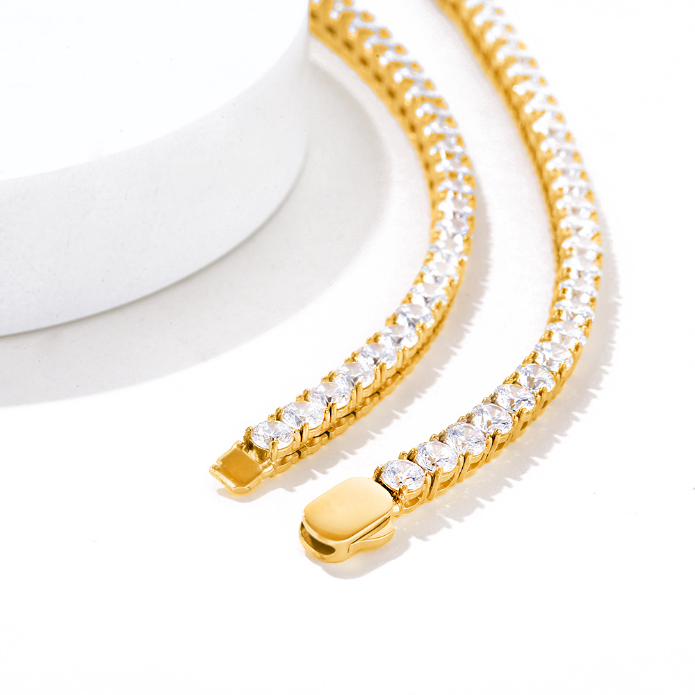Hip Hop Stainless Steel Tennis Chain Necklace Bracelets 18K Real Gold Plated 5mm Zircon Jewelry