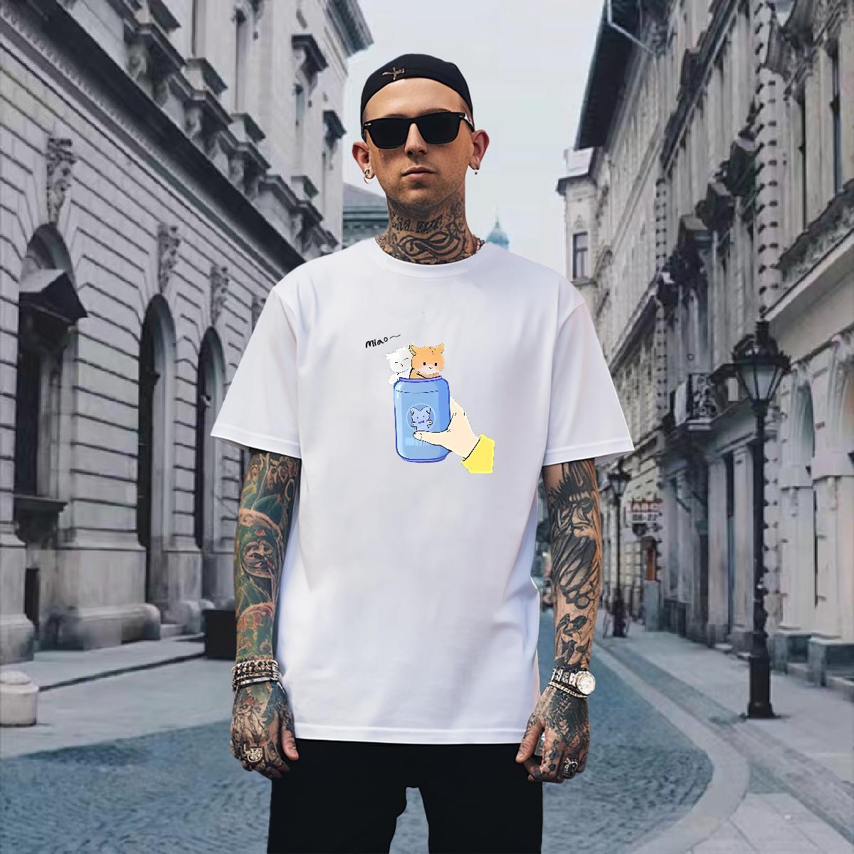 Loose T-Shirts for Men Breathable Crew Neck Sports Casual DIY 230g 100% Cotton Men Clothes T-Shirt DIY Customized Tee Shirt