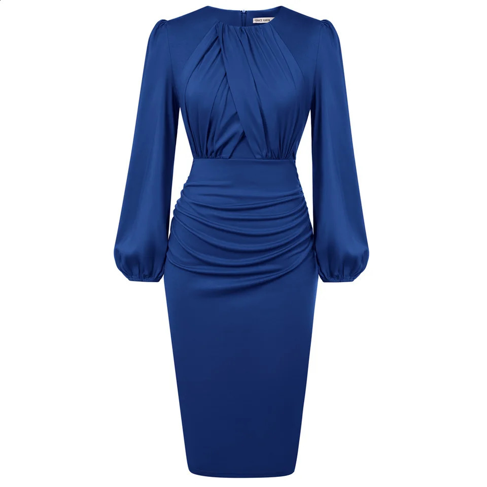 GK Dress For Women Contrast Fabric Evening Elegant Celebrity Party Dress OL Long Sleeve Crew Neck Bodycon Midi Dress 240814