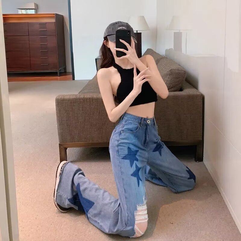 2024 autumn and winter new women's designer straight tube loose fit high waist slim fit wide leg floor pants 663