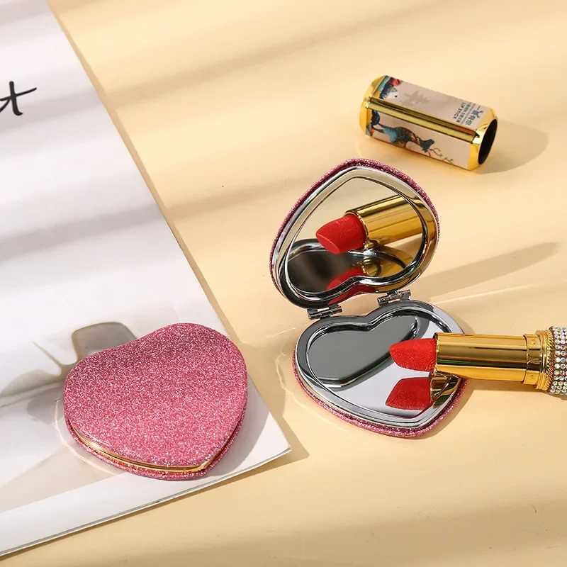 Heart shaped makeup mirror cute little mirror for girls portable student folding mirror beauty tool handheld W240813