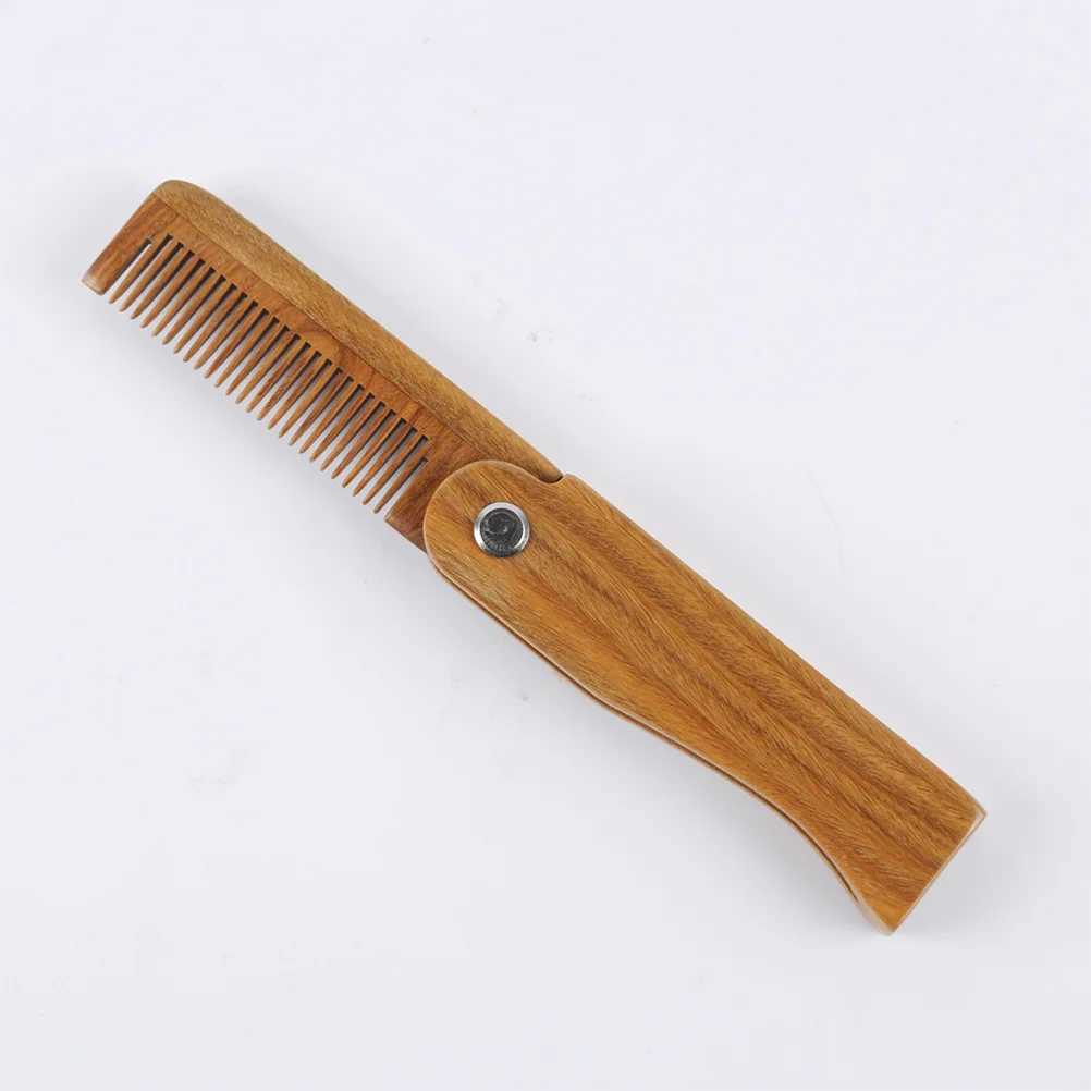 Folding green sandalwood comb anti-static wooden hair comb natural green sandalwood comb for hair care and massage W240813