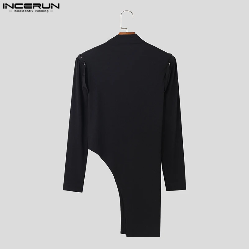 INCERUN Men Irregular T Shirts Patchwork Long Sleeve Off Shoulder Patchwork Turtleneck Men Clothing Streetwear Camisetas 240814