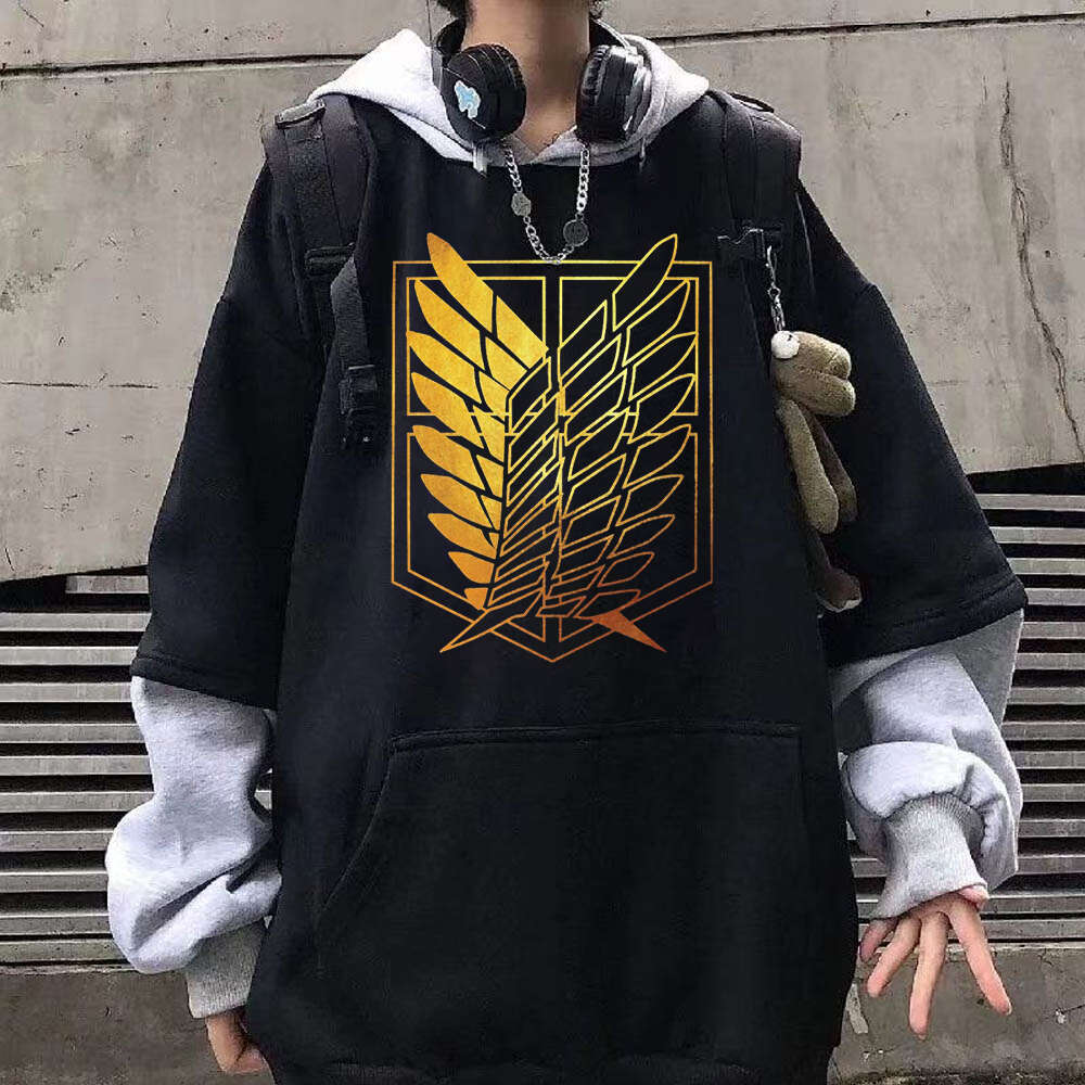 On Attack Titan Anime Patchwork Plus Size Hoodie Yeager Eren And Ackerman Mikasa Print Hooded Men Women Clothes Sweatshirt Tops