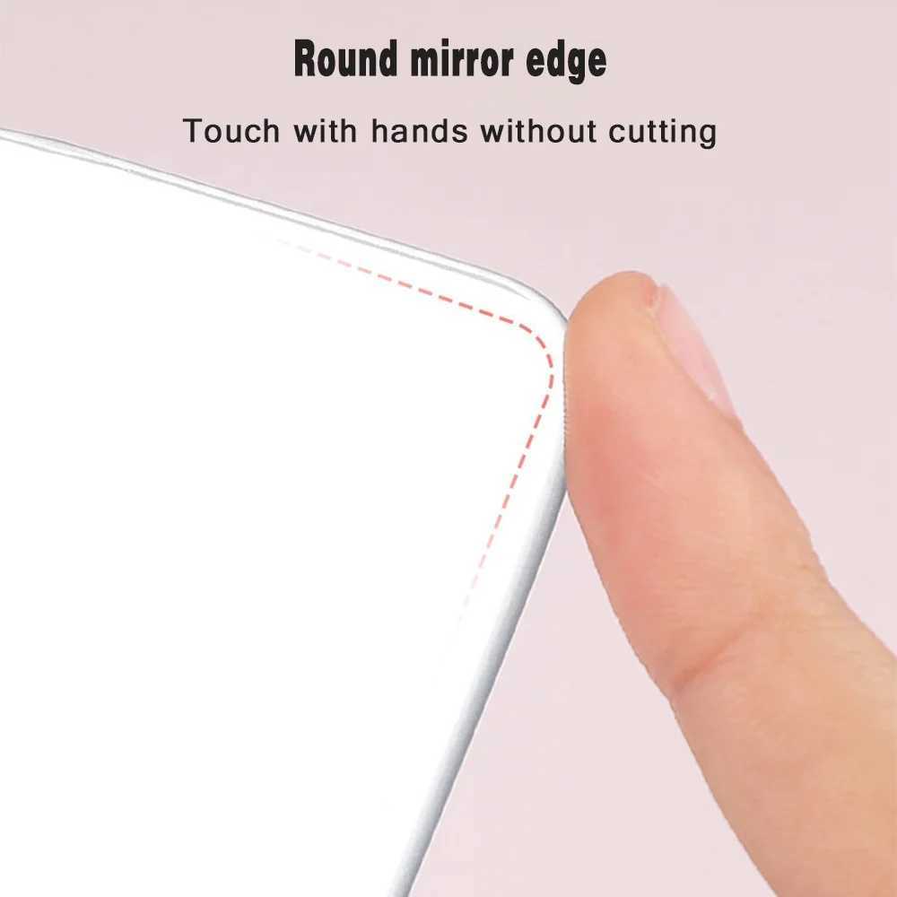Portable folding makeup mirror wallet makeup mirror PU leather dustproof makeup mirror white marble letter pattern W240813