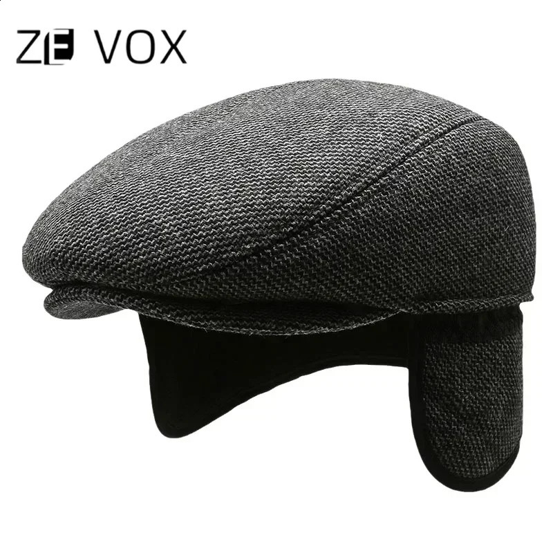 Mens warm hat winter beret coarse tweed dad wool thick earrings protection windproof refrigerated truck fishing 240812