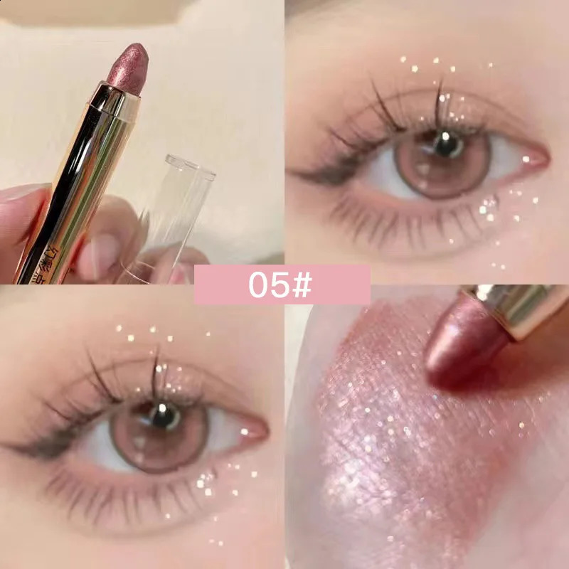 Shimmer Eyeshadow Stick Easy Glitter Highlighter Eyeshadow Pencil Brightening Makeup Pink Silkworm Champagne Gold Eyeliner 241223