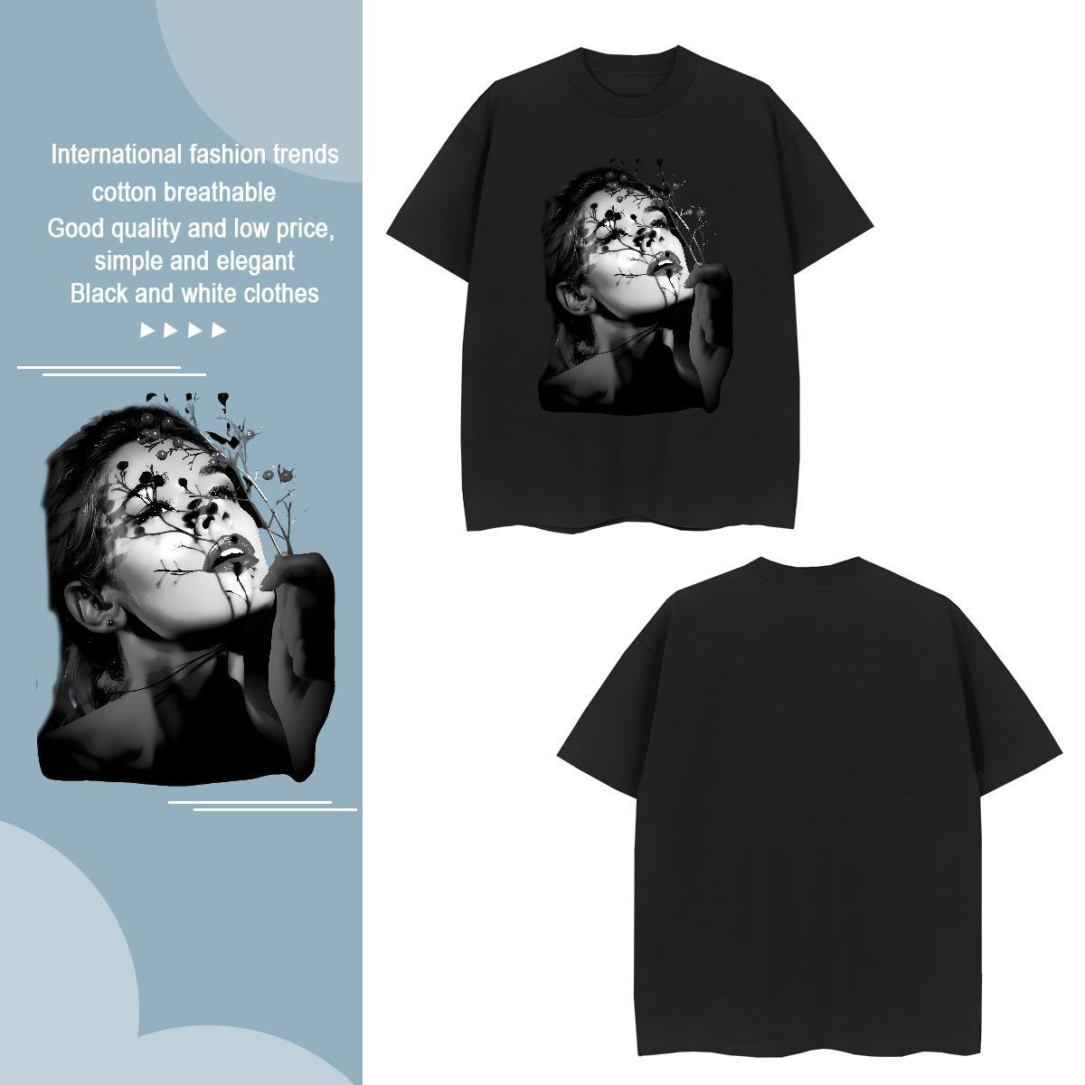 T-Shirts for Men 230g Pure Cotton flower Casual Daily Wear Breathable Soft Black White Mens Tshirts Customized Free Shipping Clothes