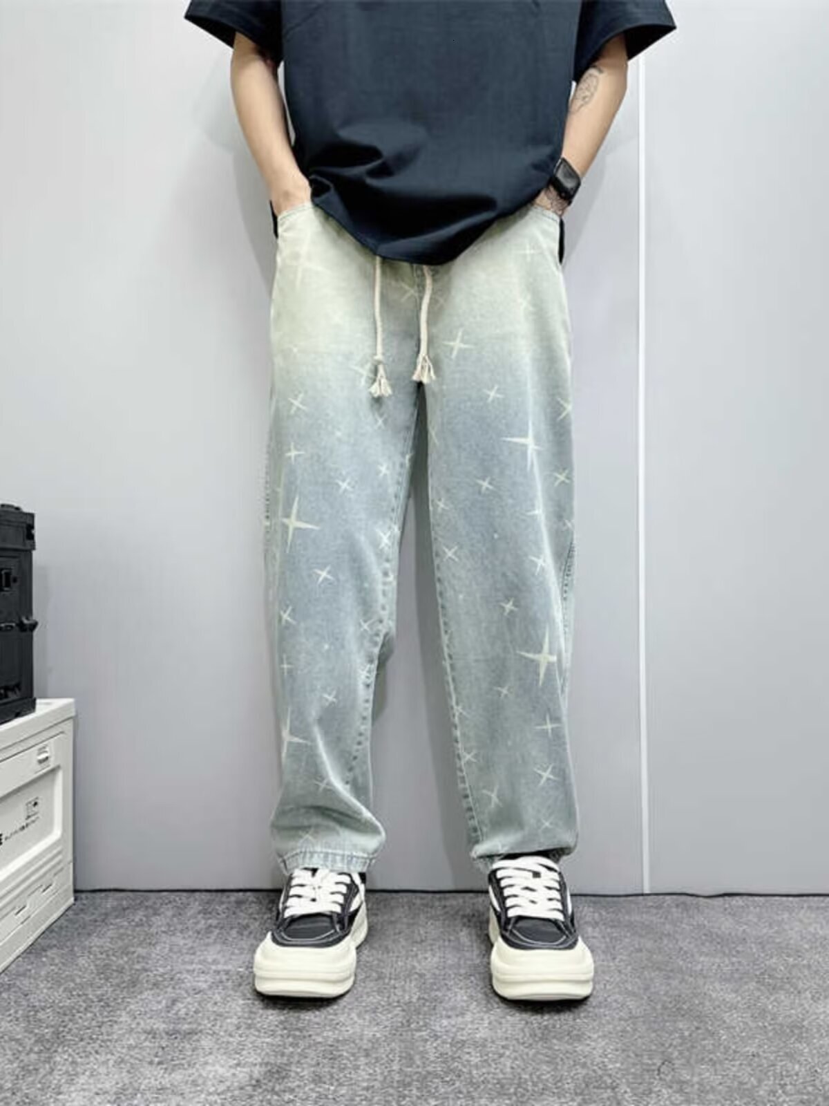 15 2 American summer jeans men's versatile design trendy fashion slim casual pants
