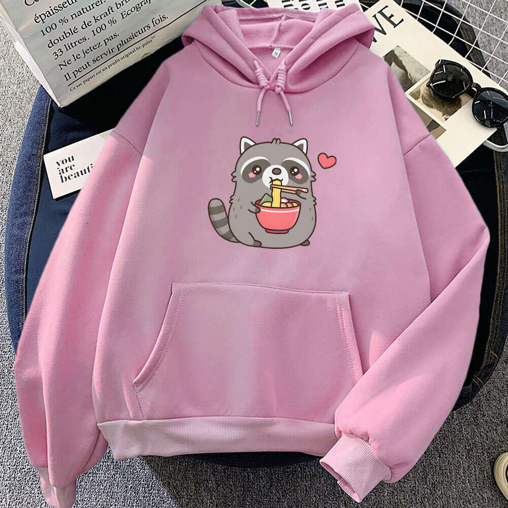 Eating Raccoon Ramen Cute Cartoons Graphic Printed Hooded Men Women Hoodies Plus Size Sweatshirt Personality Unisex Pullover