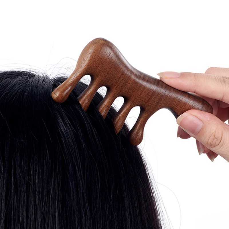Meridian Massage Comb Sandalwood Five Wide Teeth Comb Acne Treatment Blood Circulation Anti Static Smooth Hair W240813