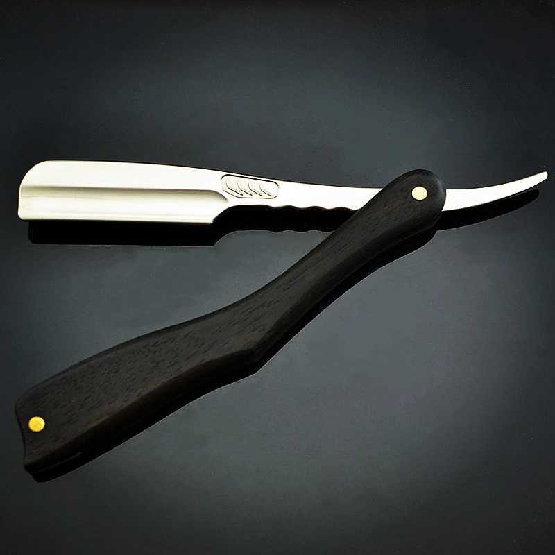 Men Shaving Straight Razor Natural Ebony Wood Handle Carbon Steel Blade Manual Barber Shaver For Feather Blade G0131M240814