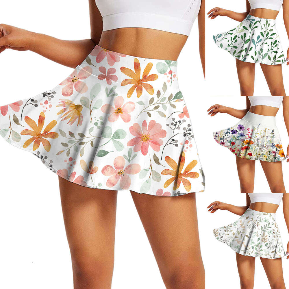 Floral Ladies Printed Sports Fiess High Waisted Tennis Pleated Skorts Skirts