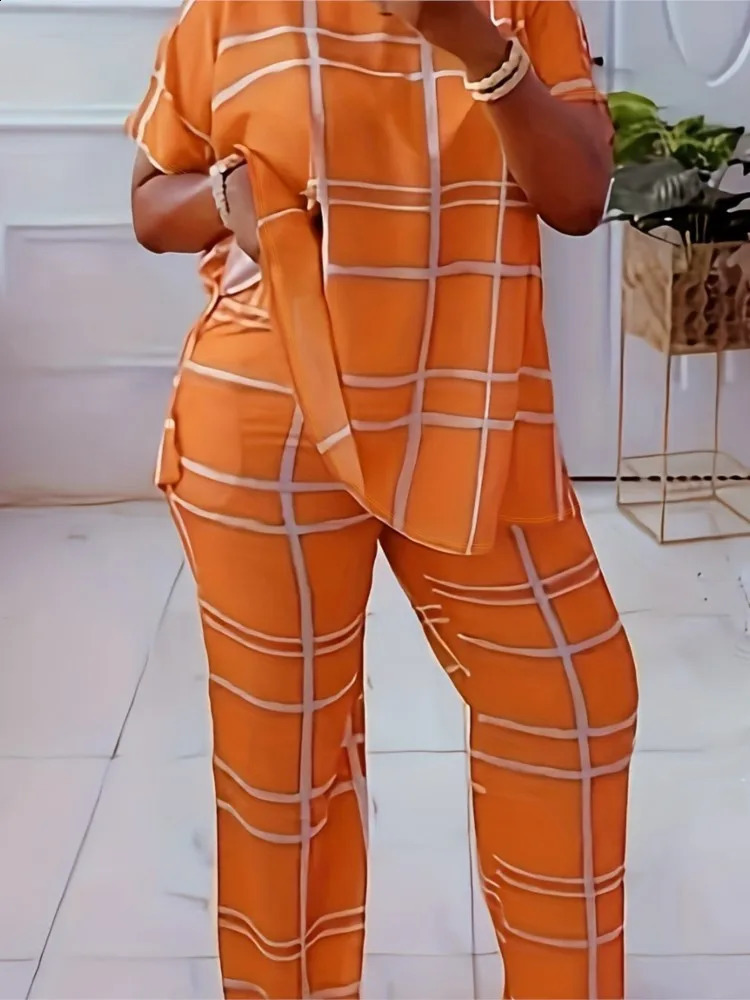 2 Piece Women Sets 2024 Arrival Spring Summer Matching Sets Stripe Print Two Pieces Sets Top Pants Suits Outfits Clothing 240813