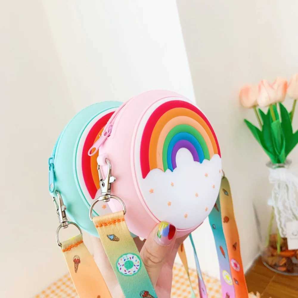 Baby girl donut cross bag childrens cute silicone mini coin wallet handbag small wallet childrens rainbow messenger shoulder bag W240813